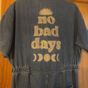 Free People We The Free Blue Jumpsuit with Embroidered Design